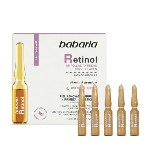 Babaria - Retinol Ampollas Antiedad Procollagen, Piel Renovada, Firme y Elástica, con Vitamin A Premium, Apto para Todo Tipo de Pieles, Incluso Sensibles - 5 Uds de 2 ml