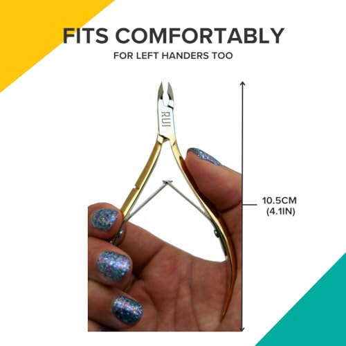 Rui Smiths Professional Cuticle Nippers, Gold-Plated Carbon Steel, French Handle, Double Spring, 6mm Jaw (Full Jaw)