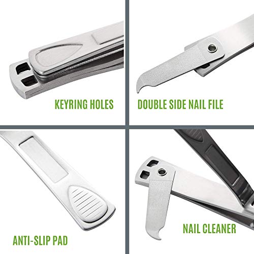 Nail Clippers with Swing Out Nail Cleaner/Nail File - Fingernail Clippers/Toe Nail Clippers. Sharp Stainless Steel with Wide Easy Press Lever