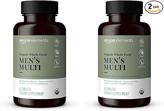 Amazon Elements Organic Whole Food Men's Multi, 60 Tablets (Pack of 2)