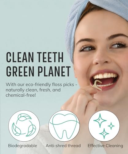 Floss Picks Biodegradable (200pcs) - Plant Based Dental Floss Picks, Natural Flossers for Adults & Kids, Nontoxic Vegan Tooth Pick Flossers & Floss Sticks - Double Thread Mint
