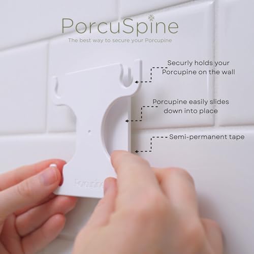 Porcupine Shower Wall Hair Catcher, Modern Silicone Design Collects & Conceals Hair in Bathroom, Prevents Clogged Drains, Reusable, Removable, Easy to Clean, Heavy Duty Hanger Included (Sage Green)