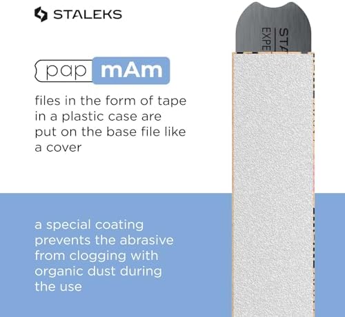 Staleks Pro Disposable White Abrasive Tape papmAm Expert – 180 Grit – 7m Roll in Plastic Case – Glueless Replaceable Abrasive – Professional Nail Shaping – Manicure & Pedicure