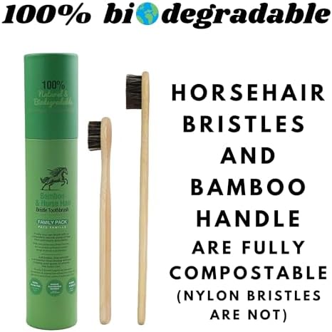 Gaia Guy Natural Bristle Bamboo Toothbrush Family Pack (NO Nylon - Horsehair ONLY) - Totally Compostable & Biodegradable Horse Hair Bristle and Bamboo Toothbrushes - Zero Waste - 4 Kids and 4 Adults