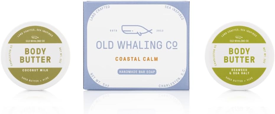 Old Whaling Co Seaside Discovery Kit | set of 3 products | 3 sea-inspired scents | travel friendly | bar soap + 2 travel size body butters | Coconut Milk | Coastal Calm | Seaweed & Sea Salt