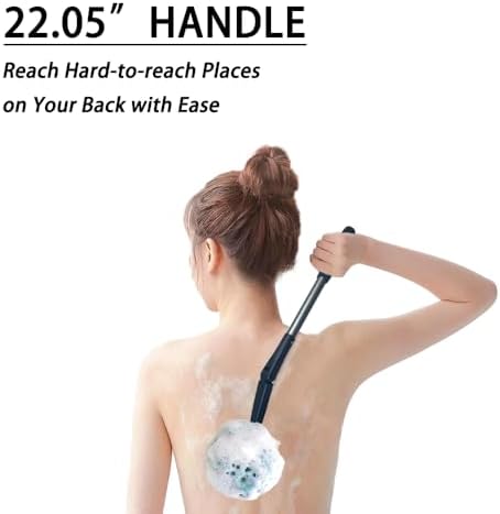 EASACE Long Handled Loofah with Sponges by Shower,Back Scrubber & Bath Sponges,Body Exfoliator Luffa on a Stick,for Elderly & Disabled, Soft Loofah for Bathing Men & Women