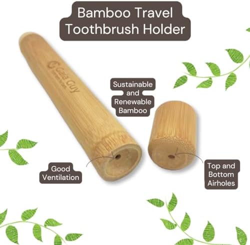 Gaia Guy Bamboo Toothbrush Travel Case 2 Pack - Portable Bamboo Toothbrush Holder Great For Plastic-Free Travel, Camping and Zero Waste Living