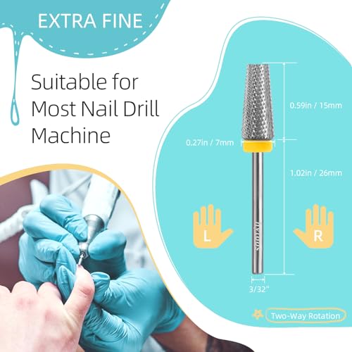Flat Top 5 in 1 Nail Drill Bit Professional Tungsten Carbide Cross Tapered Nail Bits 3/32" 2 Way Electric File Nail Drill Accessories Manicure Gel Polish Removal Tool XF