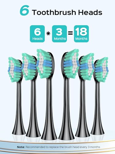 COSLUS Sonic Electric Toothbrush for Adults: 47000 VPM for Deep Cleaning & Whitening with Travel Case - 5 Modes for Sensitive Teeth & Braces, Wireless Charging, 6 Brush Heads for Home Family, Black