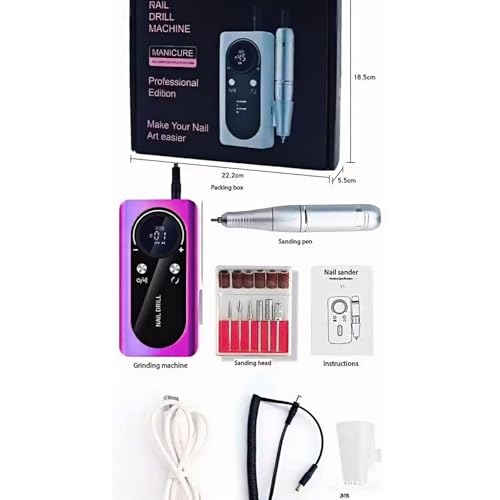 Nail Gun Drill, Professional Rechargeable Nail Drill, 45,000 RPM, Suitable for Women's Manicure, Pedicure, Removing Gel Polishes, for Home DIY Salon Manicure, Purple