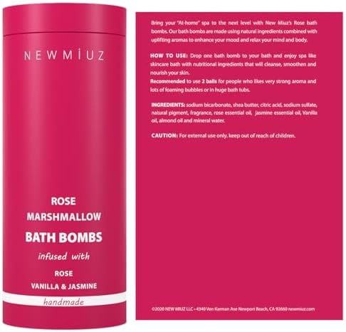 Rose Vanilla Bath Bomb Mega Foaming Bubbles Infused with Vanilla Jasmine Luxurious Spa Bath Essentials Nourishing Dry Skin Stress Relief Bath Gift