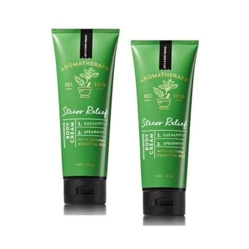 Bath and Body Works 2 Pack Aromatherapy Stress Relief Eucalyptus & Spearmint Body Cream. 8 Oz.