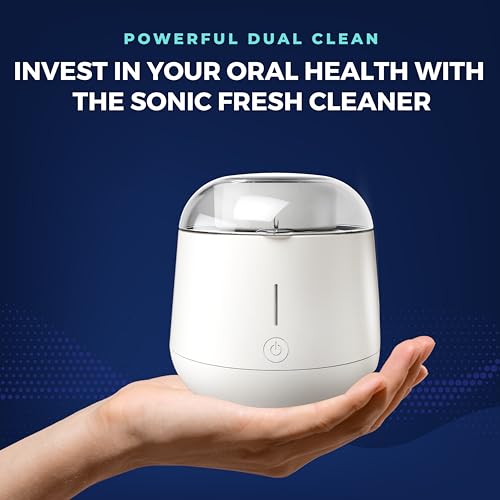 Fresh Knight Ultrasonic Retainer Cleaner, 45kHz Retainer Cleaner Machine for Denture Cleaner, Retainer Cleaner, Mouth Guard Cleaner, Night Guard Cleaner, Denture Cleaner with 200ML Dental Cleaning Pod