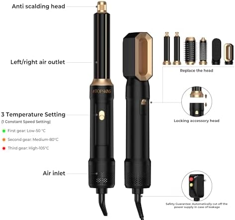 6 in 1 Blow Dryer Brush & Hot Air Brush, Negative Ion Hair Styler Set, 1000W Hot Air Styler for Auto Curling, Fast Drying, Straightening, Volumizing, Hair Styling Tools Gift for Women