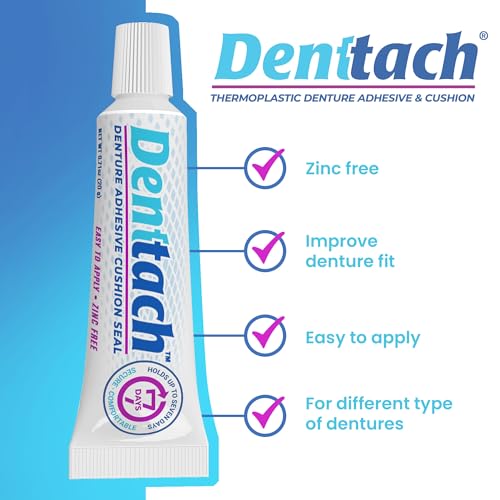 Denttach Seven Denture Adhesive, Thermoplastic Denture Adhesive, Cushion, Reliner for Upper and Lower Dentures, Comfortable, Secure Denture Grip for Up to 7 Days, Non Glue, Zinc Free