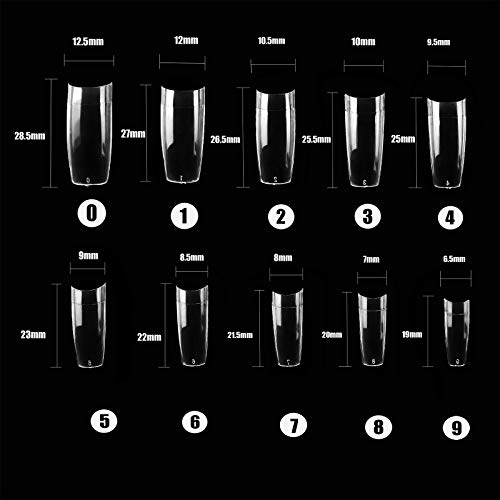 French Acrylic False Nail Tips, 1000PCS Fake Nail Shape Artificial False Nails Tips 10 Sizes with Case for Nail Art Salons (Clear+Natural)