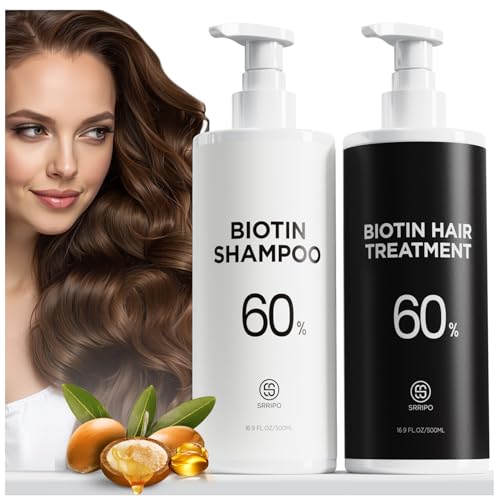 Tripeptide-Infused Hair Growth Biotin Shampoo and Conditioner Set, Onion Anti-Loss Volumizing Moisturizing Treatment for Soft Shine Hair, Rosemary Clarifying Dandruff Shampoo for Women Men, 2 x 16.9oz