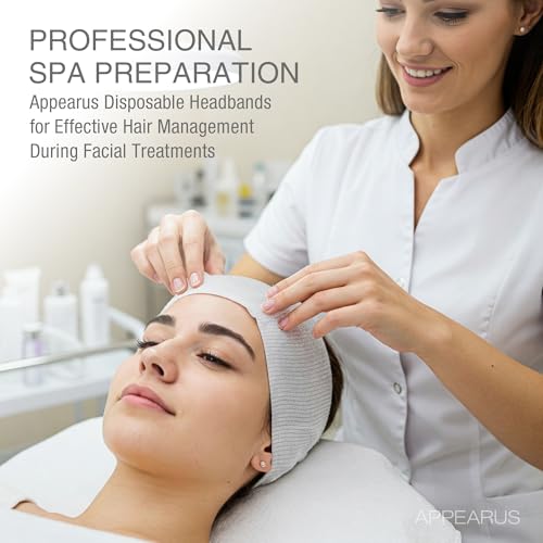 Appearus Professional Disposable Headbands with Single Snap Tab - 100 Pack Individually Wrapped Spa Headbands for Estheticians, Makeup Artists & Salon Professionals