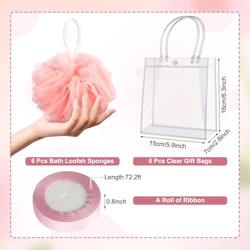 Demissle 6 Sets Baby Shower Game Prizes for Winners Baby Shower Favors Gifts Include Lip Balms Hand Creams Body Lotions Bath Loofah Sponges Gift Bags(Pink Flower)