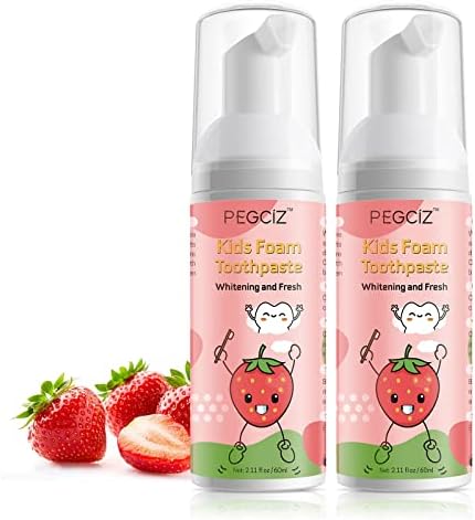 Foam Toothpaste Kids 2 Pack,Toddler Toothpaste with Low Fluoride for U Shaped Toothbrush, Foaming Toothpaste and Mouthwash for Dental Care for Children Kids Age for 3 and Up (Strawberry)