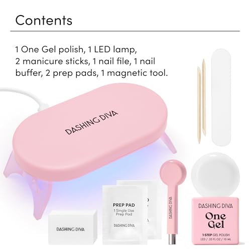 Dashing Diva One Gel Magnetic Starter Kit - Villainous - 3 in 1 Base Coat, Nail Color & Top Coat - Magnetic Polish - 9-Piece Manicure Set with LED Gel Lamp
