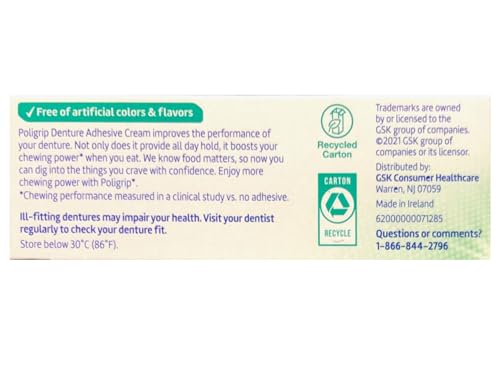 Poligrip (Pack of 5) Super Denture Adhesive Cream - Strong, All-Day Hold, Zinc Free, No Artificial Flavors or Colors - 0.75 Oz Each