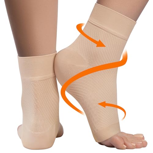 KEMFORD Ankle Compression Sleeve - Plantar Fasciitis Braces - Open Toe Compression Socks for Swelling, Sprain, Neuropathy, Arch Support for Men and Women - 20-30mmhg, S, Beige