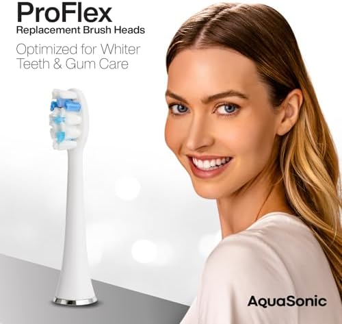 AquaSonic Duo PRO 8-Pack Replacement Brush Heads - Upgraded Proflex Brush Heads for Improved Plaque Removal - ADA Accepted - Genuine AquaSonic