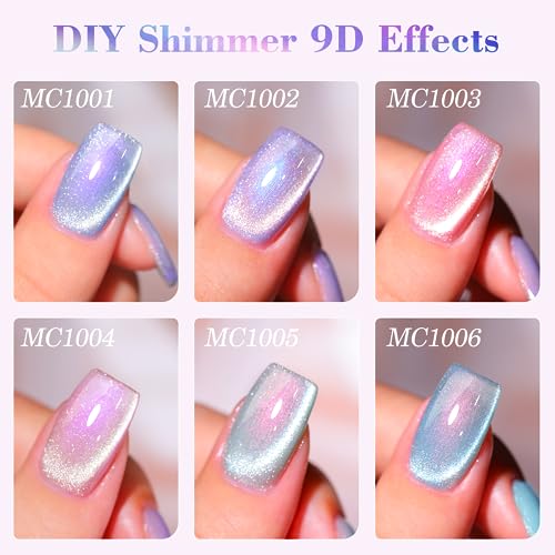 Double Rhythm 6 Colors Cat Eye Gel Polish Set Shimmer Glitter with Magnet Holographic Reflective Magnetic UV Nail Art Kit (6-Kit 11)