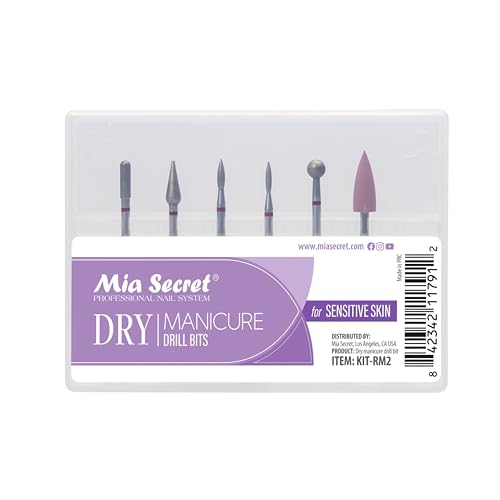 6 pcs Dry Manicure Drill Bits Set, Mia Secret DIY home and Salon nail bits for Sensitive Skin MADE IN USA