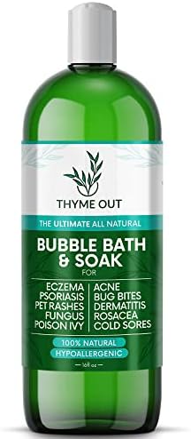 All Natural, Organic Plant Based Bubble Bath - Hypoallergenic Skin-Soothing Thyme Eczema Bath Soak with Colloidal Oatmeal - Sensitive Skin Bubble Bath for Kids & Adults - 16oz