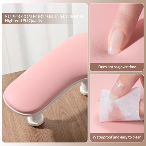 GAOY Nail Arm Rest for Nails Tech, Nail Hand Rest for Manicure at Home, Salon Nail Rest Stand for Clients, Pink
