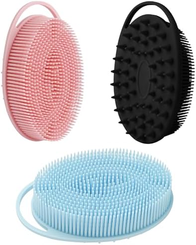 Silicone Body Scrubber, Silicone Loofah, 3 Pcs Silicone Shower Scrubber, Exfoliating Silicone Shower Scrubber, 2 in 1 Silicone Body Scrub Brush Scalp Massager Shampoo Brush for All Skin Men Women Kids