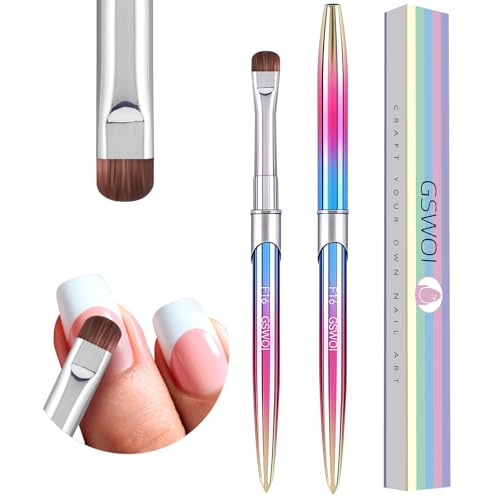 French Tip Brush & Nail Cleaning Brush for Polygel & Gel Polish – Professional Nail Art Brush with smile lines, Acrylic Detailing Tool for French Manicures, Builder Gel & Precision Nail Art (F16)
