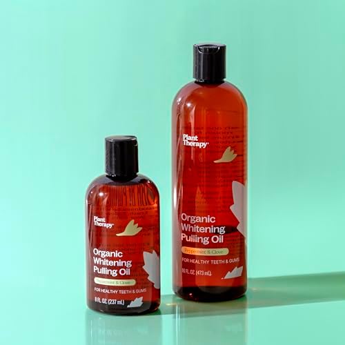 Plant Therapy Organic Whitening Pulling Oil 8 oz Peppermint & Clove, Naturally Whitens Teeth, Freshens Breath & Supports Gum Health, Helps Calm Oral Irritation and Discomfort, Natural Essential Oils