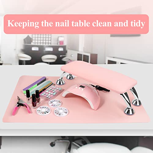 Nail Arm Rest for Acrylic Nails with Nail Table Mat, Microfiber Leather Nail Hand Rest Cushion for Nails, Soft Hand Pillow Footstool with Foldable Nail Art Hand Rest Pad for Nail Tech Use (Pink)