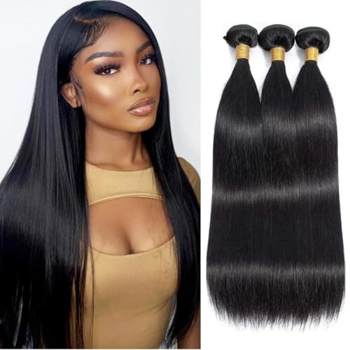 Straight Bundles Human Hair 100% Unprocessed 12A Brazilian Hair 16 18 20 Inch 3 Bundles Deals Human Hair Double Weft Natural Black