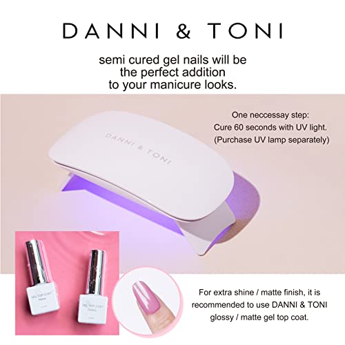 DANNI & TONI Semi Cured Gel Nail Strips Classic French (Crystal Frost) Sheer French Gel Nail Stickers with White Tips Glossy Nail Polish Wraps 28 Stickers