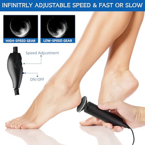 Dermave Electric Foot Callus Remover, Electric Callus Remover Feet, Callus Remover for Feet - Foot Filer with 60pcs Sanding Discs for Dead Cracked Skin, Men/Women (Black)