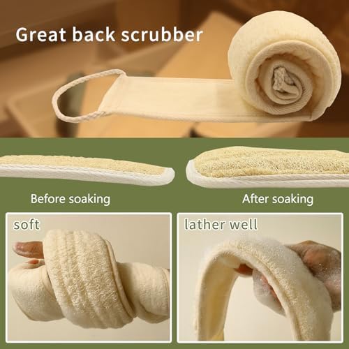 Natural Loofah Strap,Back Scrubber Made from Organic Loofa for Shower,Exfoliating Bath Luffa Sponge for Men and Women (2Pack)