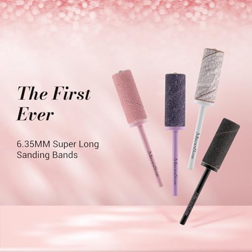 MelodySusie 50 Pcs Nail Drill Bits Super Long Sanding Bands with 6.65mm Crystal Mandrel Bit, 180 Fine Grit Nail File for Acrylic Nails Gel Manicures and Pedicure, Pink