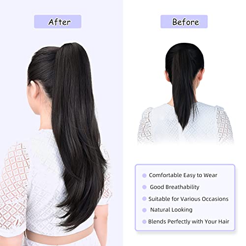 ponytail extension,24" claw clip hair extensions ponytail Long straight Hair Extension Natural Looking Synthetic Hairpiece for Women Natural Black