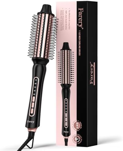 Thermal Brush 5 Adjustable Temps, 1.5 Inch Hot Curling Brush for Big Bouncy Curls, Non-Blowing Heated Round Brush, Ceramic Curling Wand for Medium & Long Hair, Dual Voltage for Travel