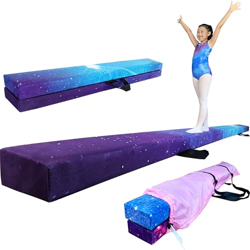 FC FUNCHEER 8FT Folding Balance Beam -Gymnastics Floor Beam - Gymnastics Equipment- Anti-Slip Bottom - Suede Cover - Carry Bag for Kids/Adults Home & Gym Center