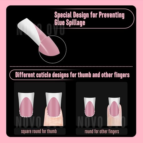 French Tip Short Duck Nail Tips Press on, Pre-designed Soft Gel Nail Extension, BERRY PINK Pre-applied Tip Primer & Base Coat, Full Cover Matte Vrial False Nails for DIY x 12 Sizes 240 pcs