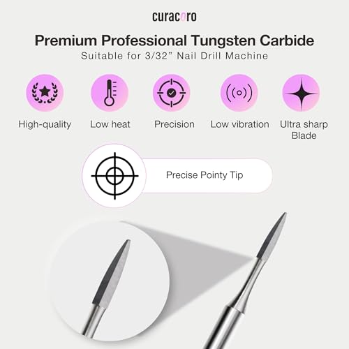 Curacoro Cuticle Nail Drill Bit 3/32'' - 1.2mm Flame Polygon Shape Bit for Professional Finish, Refine & Smooth Acrylic or Gel Nails, Nail Art Pedicure Manicure Salon & Home