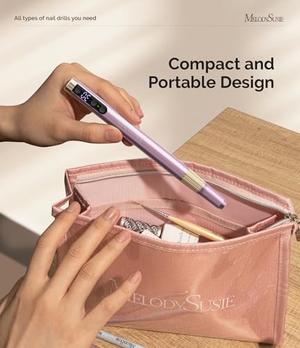 MelodySusie Portable Electric Nail Drill, PM180G Cordless Electric File 30,000 RPM, Rechargeable Nail Efile Tool for Women, Professional Manicure Pedicure Nail Kit Set with Bits Sanding Bands, Pink