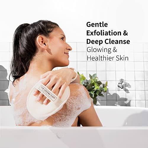 Bath Loofah Sponge, Exfoliating Body Scrubber, Shower Luffa for Men, Women and Kids Made of Eco-Friendly Natural Egyptian Loofah with Cotton Travel Pouch, 7" x 5.25" (1pack 2pcs)