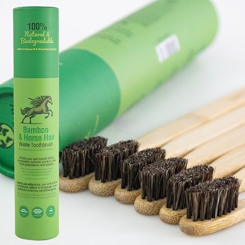 Gaia Guy Soft Natural Bristle Bamboo Toothbrush (NO Nylon - Horsehair ONLY) - Totally Compostable & Biodegradable Soft Horse Hair Bristle and Bamboo Toothbrushes - Zero Waste - 6-Pack