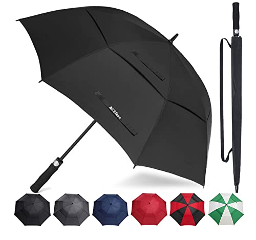 ACEIken Golf Umbrella Windproof Large 62 Inch, Double Canopy Vented, Automatic Open, Extra Large Oversized,Sun Protection Ultra Rain & Wind Resistant Stick Umbrellas (Black)